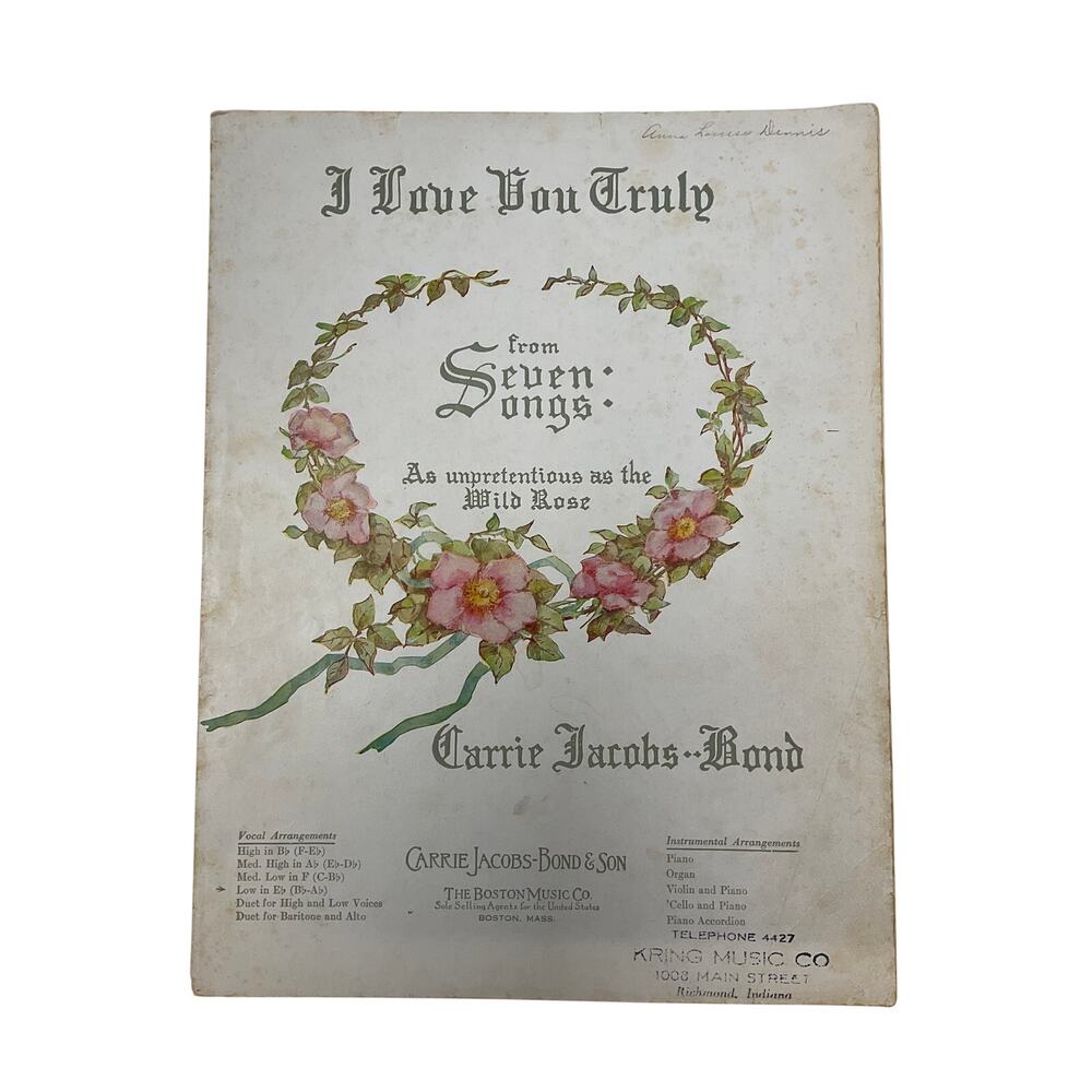 I Love You Truly‎ Sheet Music Carrie Jacobs Bond 1951 Boston Music Company